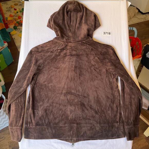 Liz Lange Maternity Women Velvet Jacket size S Full Zip Hooded Earthy Brown - Picture 7 of 7